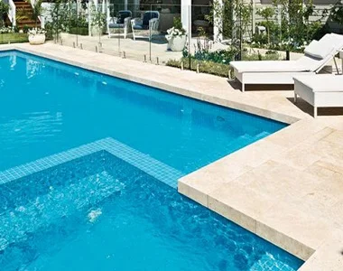 Ivory Travertine Drop Face Pool Coping Tiles and Pavers beige tiles cream tiles