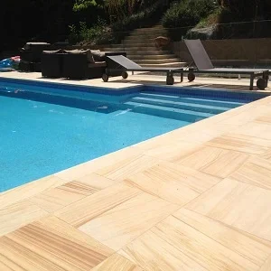 Teakwood sandstone pool coping tiles drop face