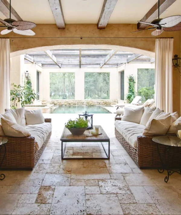 Ivory travertine tiles french patttern beige coloured tiles and pavers