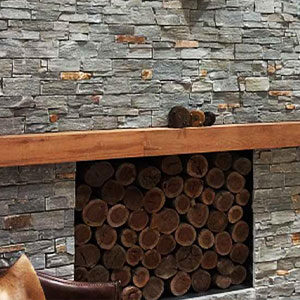 Ledgestone black stone pavers feature wall cladding fireplace melbourne stackstone