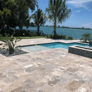 Oyster silver travertine pool pavers