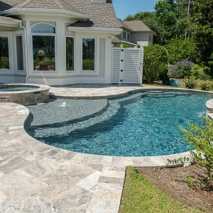 Silver travertine French pattern tiles pool silver tiles