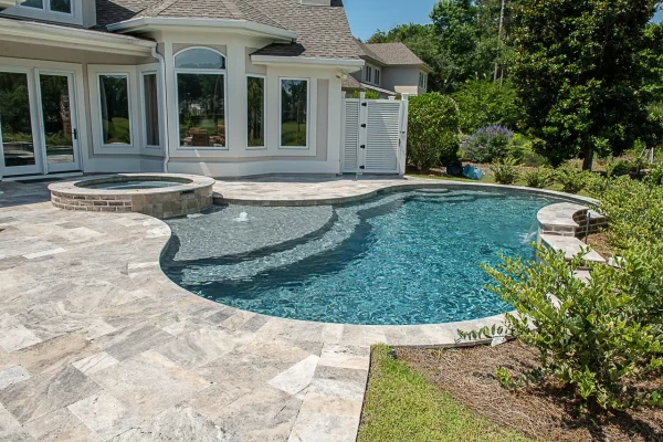 Silver travertine French pattern tiles pool silver tiles