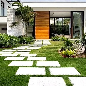 White travertine stepping stone pavers